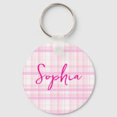 Porte-clés Personalized Pink Plaid keychain  with Name  (Recto)