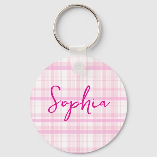 Porte-clés Personalized Pink Plaid keychain with Name (Recto)