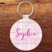 Porte-clés Personalized Pink Plaid keychain with Name (Recto)