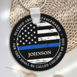 Porte-clés Personalized Police Officer Law Enforcement<br><div class="desc">Blessed are the Peacemakers, for they shall be called children of God. Personalized Thin Blue Line Keychain for police officers and law enforcement . Personalize with police officer's badge number. This personalized police prayer keychain is perfect for police academy graduation gifts to newly graduated officers, or police retirement gifts or...</div>