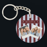 Porte-clés Personalized Preppy Brown Blue Cabana Stripe<br><div class="desc">Certain designs are always in style. Every year, the casual beauty of classic cabana stripes feels new. For those who appreciate straightforward, self-assured design with a hint of preppy elegance, this customized brown and blue cabana stripe collection was made. The pattern's gentle contrast between brown and blue makes it cozy,...</div>