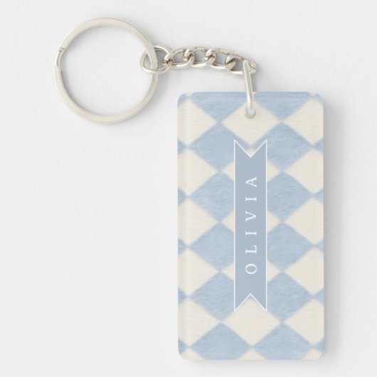 Porte-clés Personalized Preppy Soft Blue Fuzzy Argyle Name (Devant)