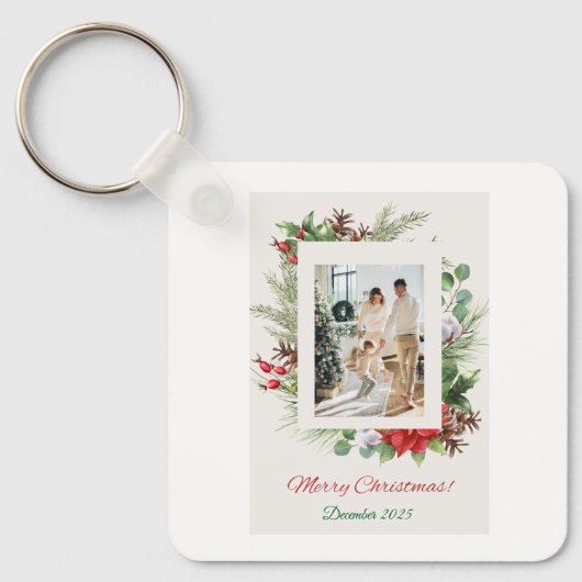 Porte-clés Personalized Red & Green Floral Christmas Card (Recto)