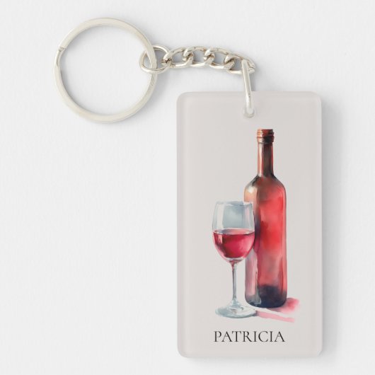 Porte-clés Personalized Rustic Watercolor Red Wine Glass (Devant)