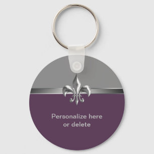 Porte-clés Personalized Silver Eggplant Fleur de Lis