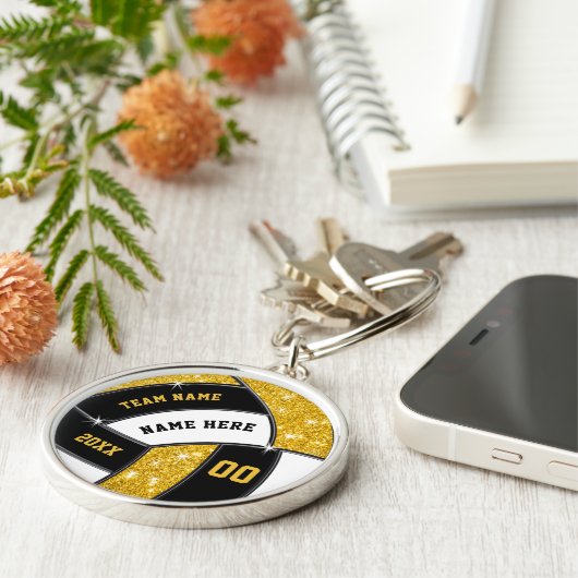 Porte-clés Personalized Volleyball Team Gifts. Black and Gold (Côté)