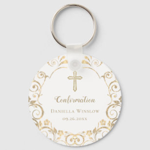 Porte-clés Personalized  White Gold Cross Girls Confirmation
