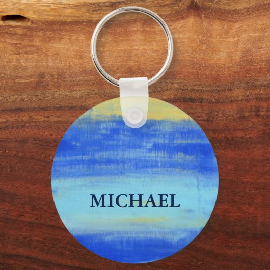 Porte-clés Personlized Button Keychain  "At the Beach" Blue (Recto)
