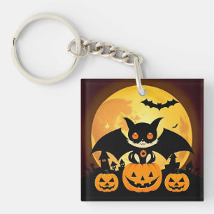 Porte-clés Personnage de chat Halloween mignon avec des citro