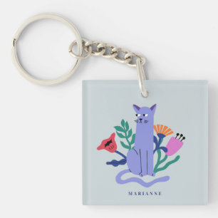 Porte-clés Personnalisable Blue Russian Cat & Matisse Flowers