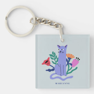 Porte-clés Personnalisable Blue Russian Cat & Matisse Flowers
