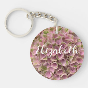 Porte-clés Personnalisable rose et vert pâle Hydrangée floral