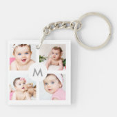 Porte-clés Personnalisé 8 Photo Collage Monogramme Blanc (Dos)
