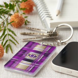 Porte-clés personnalisé à carreaux violets