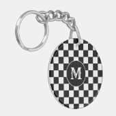 Porte-clés personnalisé avec initiale, damier noir (Devant gauche)