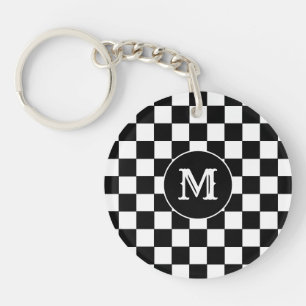 Porte-clés personnalisé avec initiale, damier noir