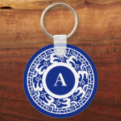 Porte-clés Personnalisé Blanc Bleu Chinoiserie Chic Monogramm (Verso)