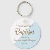 Porte-clés Personnalisé bleu Bébé garçon baptême merci (Recto)