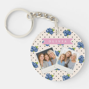 Porte-clés Personnalisé bleu vintage joli pois à motif myrtil