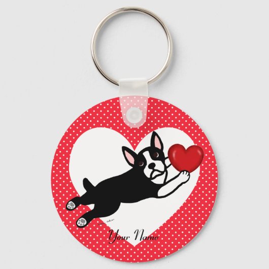 Porte-clés Personnalisé Boston Terrier et Coeur (Recto)