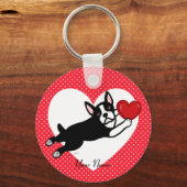 Porte-clés Personnalisé Boston Terrier et Coeur (Recto)
