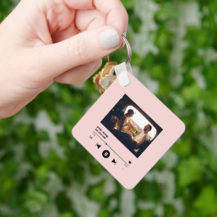 Porte-clés Personnalisé Chanson rose pâle avec image personna