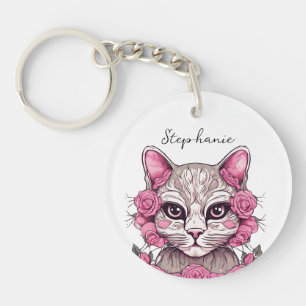 Porte-clés personnalisé Chat avec Roses Roses