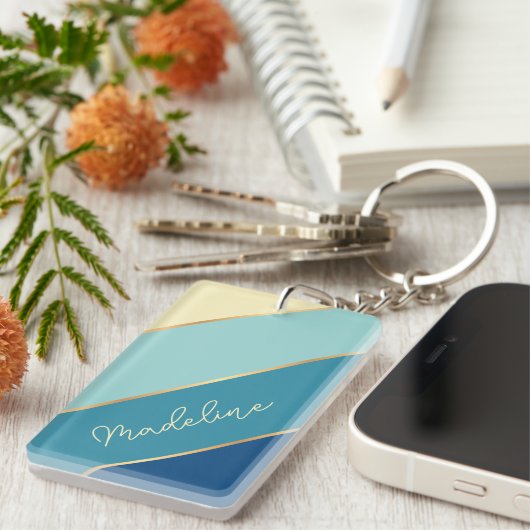 Porte-clés Personnalisé Classique Cute Bleu Turquoise Vert Ye (Devant droit)