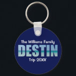 Porte-clés Personnalisé Destin Beach Voyage Cool Bleu<br><div class="desc">Ces porte - clés Destin Florida personnalisés cool portent votre nom de groupe personnalisé pour une réunion de famille ou un voyage à la Côte d'Émeraude. Les lettres du mot DESTIN sont remplies de belles photographies océaniques pour vos vacances.</div>