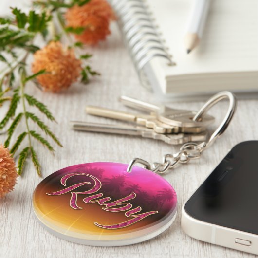 Porte-clés personnalisé en or rose pour Ruby (Devant droit)