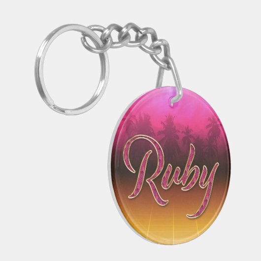 Porte-clés personnalisé en or rose pour Ruby (Devant gauche)