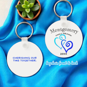Porte-clés Personnalisé Famille Réunion Foncé Bleu Lié Coeur