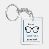 Porte-clés Personnalisé Funny "Attention" Spectacle noir (Devant gauche)