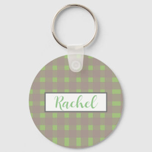 Porte-clés personnalisé Gingham Gris Vert