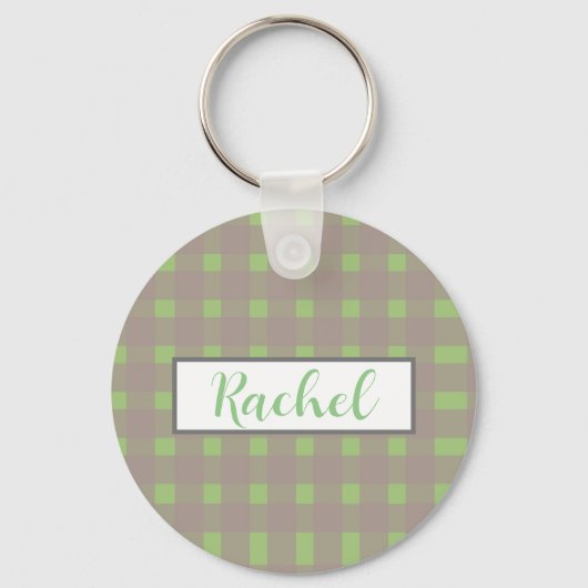 Porte-clés personnalisé Gingham Gris Vert (Recto)