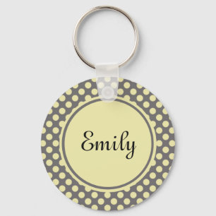 Porte-clés personnalisé gris et crème à pois