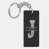 Porte-clés Personnalisé J Initial Silver Monogramme Votre Nom (Devant gauche)