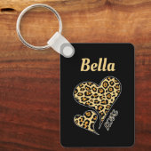 Porte-clés Personnalisé Love Heart Empreinte de léopard Retro (Recto)