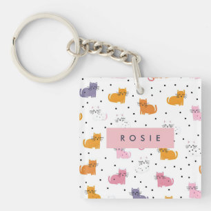 Porte-clés Personnalisé Motif de chat jouant avec Pois