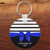 Porte-clés Personnalisé noir blanc rayé Noël bleu Bow (Recto)