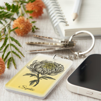 Porte-clés Personnalisé Novembre Fleur de naissance Chrysanth