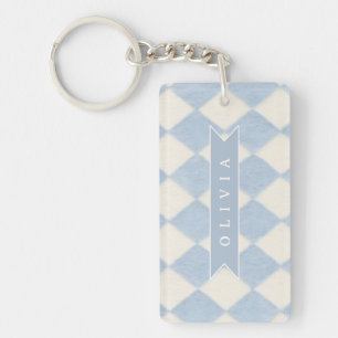 Porte-clés Personnalisé Prépa Doux Bleu Flou Argyle Nom