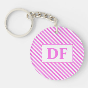 Porte-clés personnalisé rayures rose et blanc