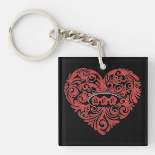 Porte-clés personnalisé rouge cœur BFF