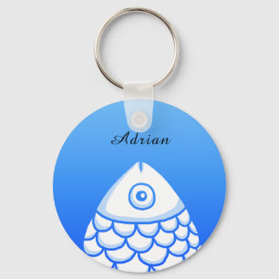Porte-clés Personnalisé Simple Koi Carp Poisson Bleu Blanc Ab