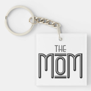 Porte-clés Personnalisé THE Mom Simple Black White Texte