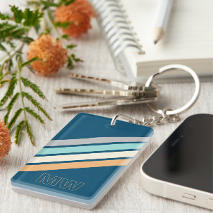 Porte-clés Personnalisé Turquoise bleu turquoise gris rayures