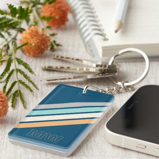Porte-clés Personnalisé Turquoise bleu turquoise gris rayures (Devant droit)