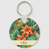 Porte-clés Personnalisé Vibrant Tropical Noël Poinsettia (Verso)