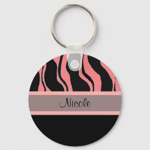 Porte-clés personnalisé Zèbre Noir et Rose Moderne
